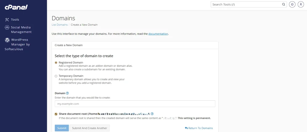 Use this interface to manage your domains. For more information, read the documentation.