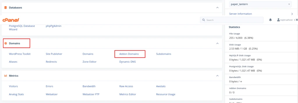 domain addon cpanel