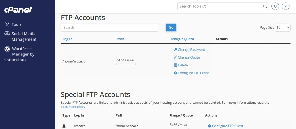 Add and configure FTP Accounts to get your website on the internet fast. You can use an FTP client to manage your website’s files. 