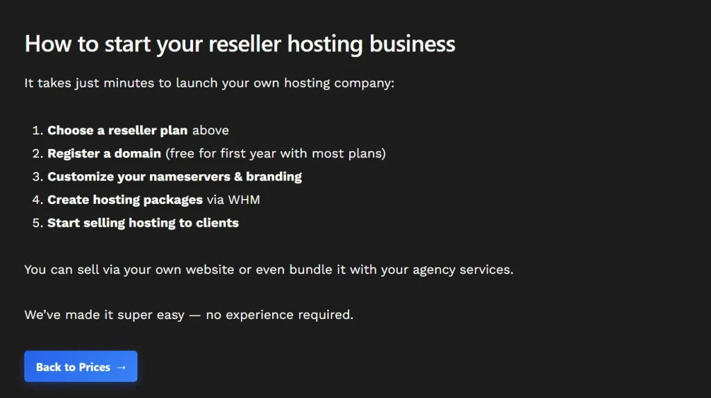How to start your reseller hosting business
It takes just minutes to launch your own hosting company: