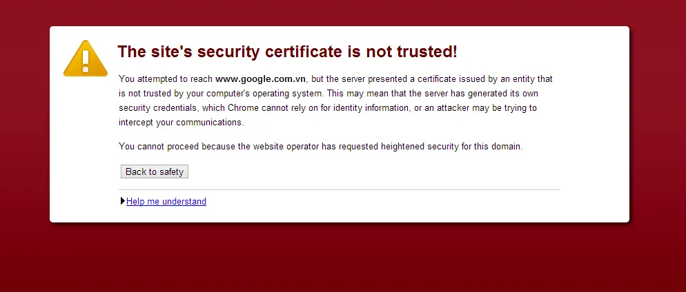 this site's security is not trusted