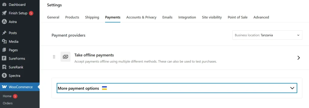 Payment providers

Business location:Tanzania
Take offline payments logo
Take offline payments
Accept payments offline using multiple different methods. These can also be used to test purchases.