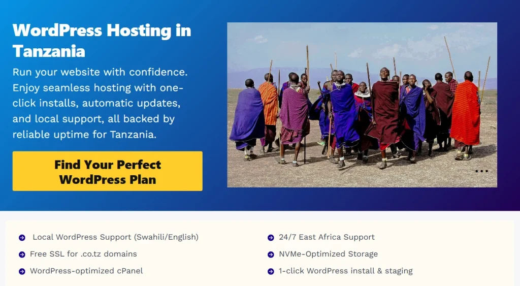 WordPress Hosting in Tanzania
Run your website with confidence.
Enjoy seamless hosting with one-click installs, automatic updates, and local support, all backed by reliable uptime for Tanzania.