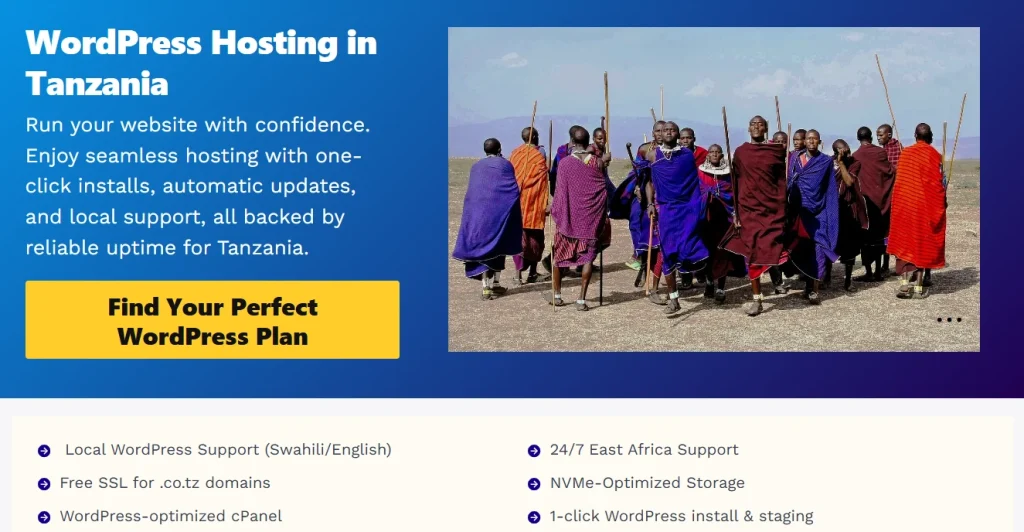 WordPress Hosting in Tanzania
Run your website with confidence.
Enjoy seamless hosting with one-click installs, automatic updates, and local support, all backed by reliable uptime for Tanzania.