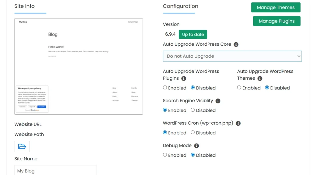 wordpress configuration