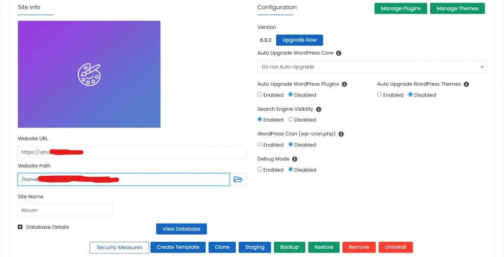 softaculous manage WordPress installation