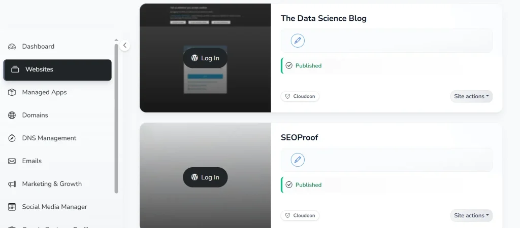 websites login dashboard