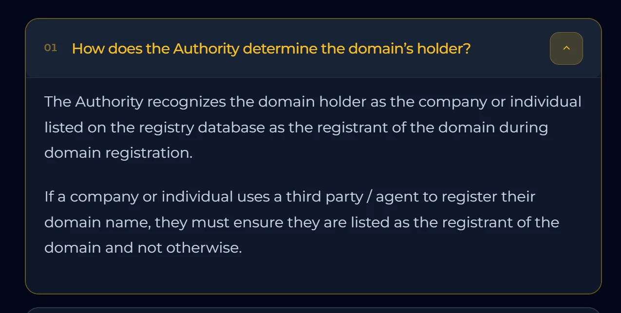 How the Tanzanian Domain Registry Authority determines the domain holder.