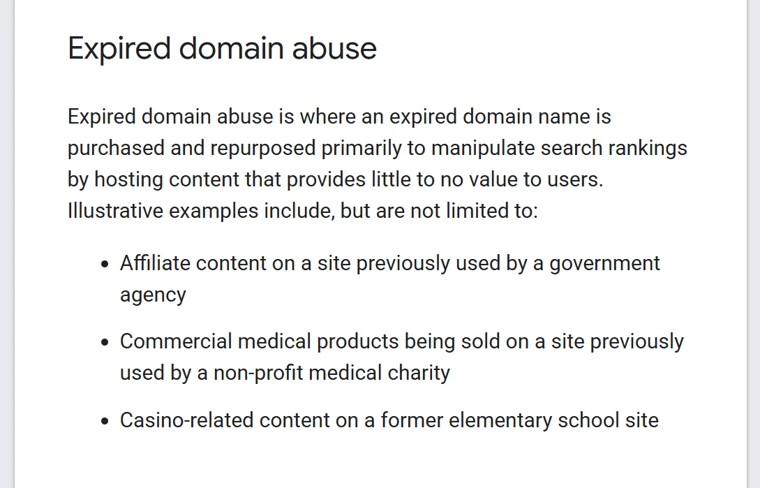 Text explaining expired domain abuse and its examples Text explaining expired domain abuse and its examples